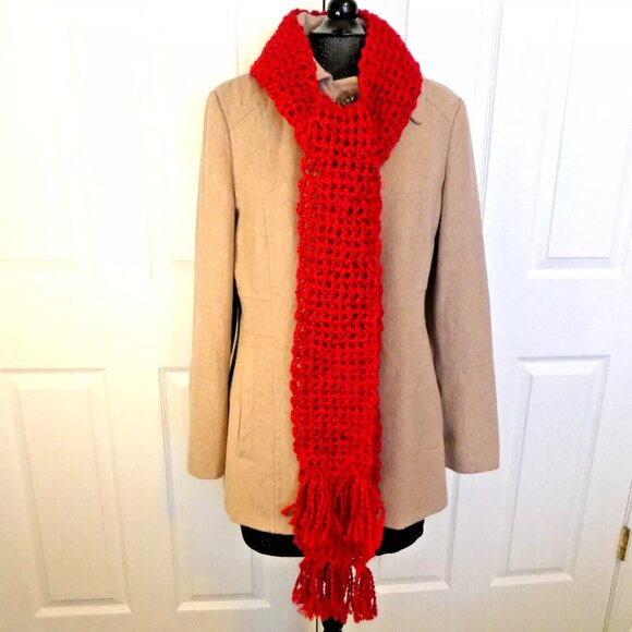 Bright Red Scarf 88 x 5 Extra Long Handmade Crochet Hand Knit Men Women NWT - Picture 6 of 11